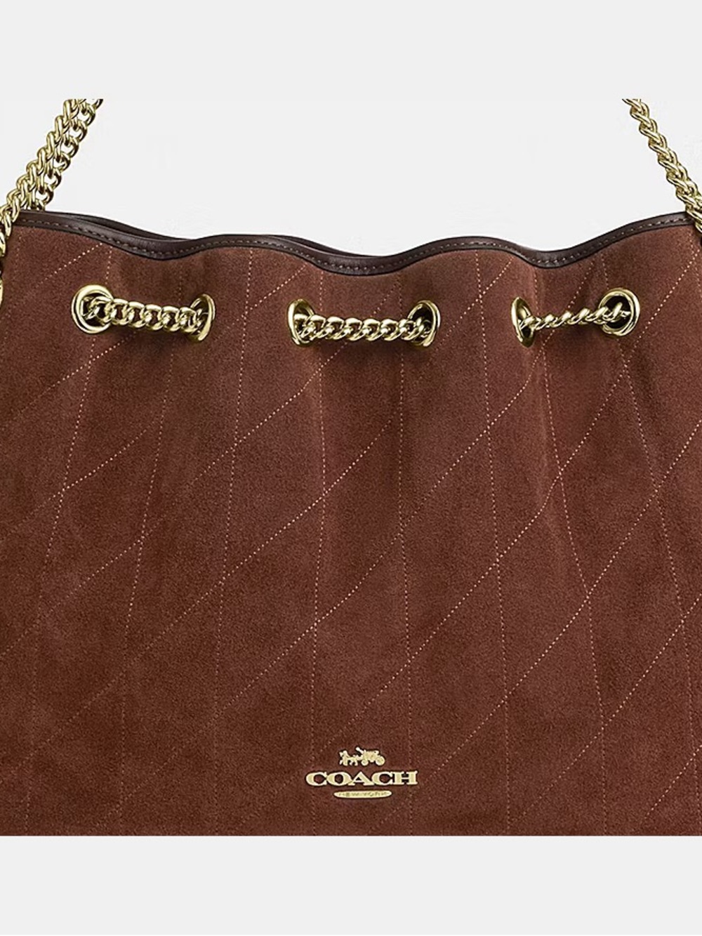 NWT Coach Evelyn Shoulder Bag With Quilting Suede with Gold Chain Trim - Picture 7 of 16